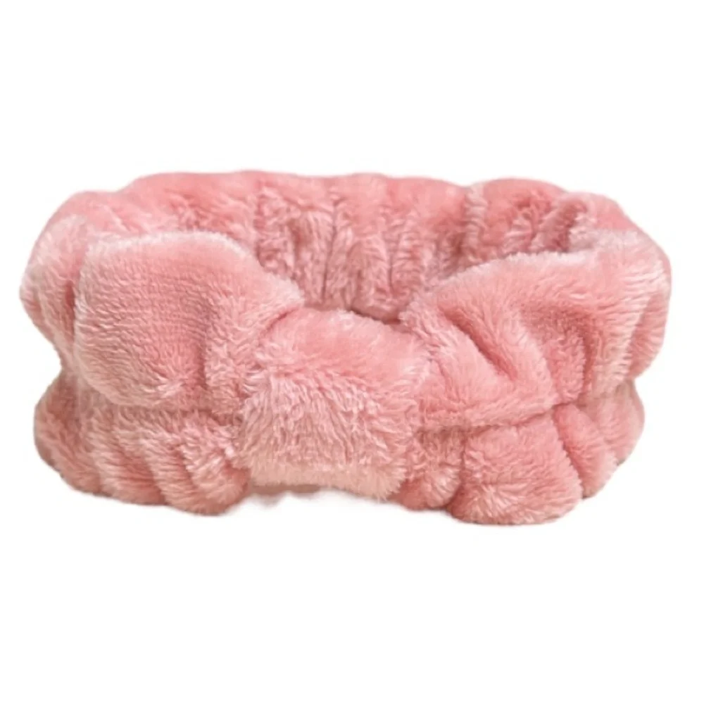NEW TAHARI blush pink soft fuzzy fleece bow elastic stretchy baby girl headband
